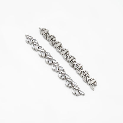 4pcs CZ Pave Gold/ Silver Leaf Charm Connector 73x7mm, 18K Gold/ Rhodium plated Brass, Dangle Earring Pendants (#GB-3669-A)