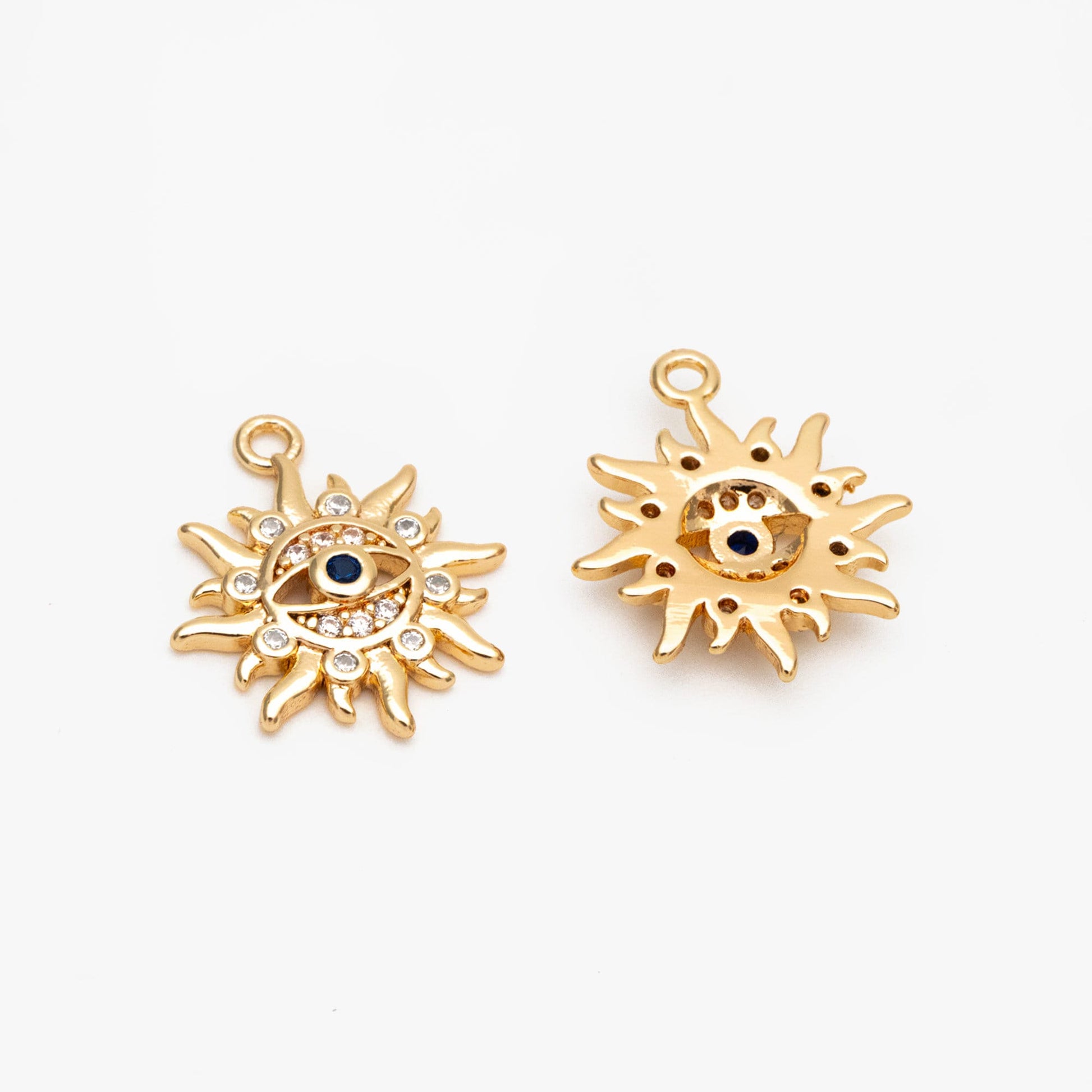 4pcs CZ Pave Gold Sun Charms, 18K Gold plated Brass, Evil Eye Charms (GB-1819-J)