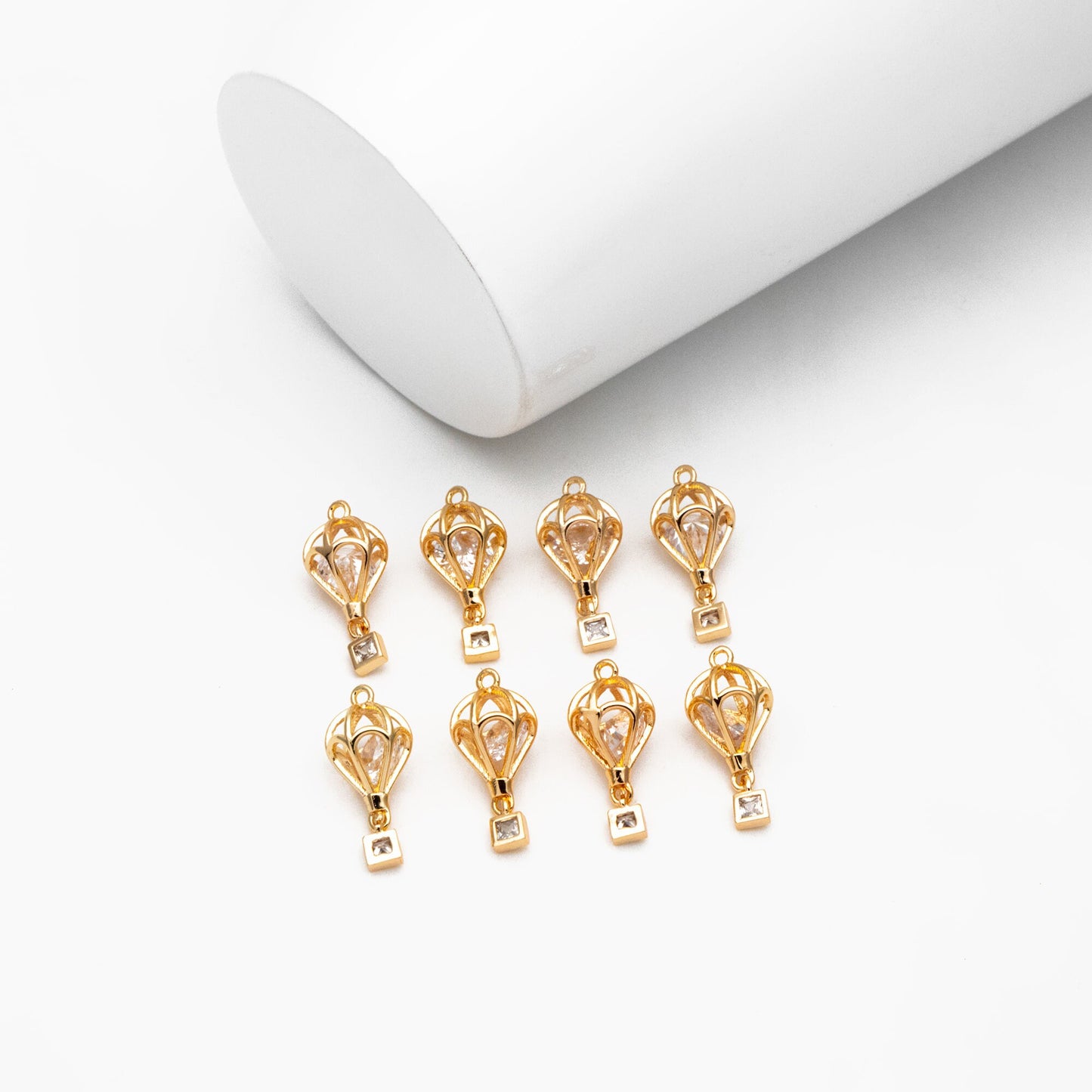 4pcs Gold Hot Air Balloon Charms with Cubic Zirconia, Jewelry Making, Diy Material, Jewelry Supplies (GB-3105-A)