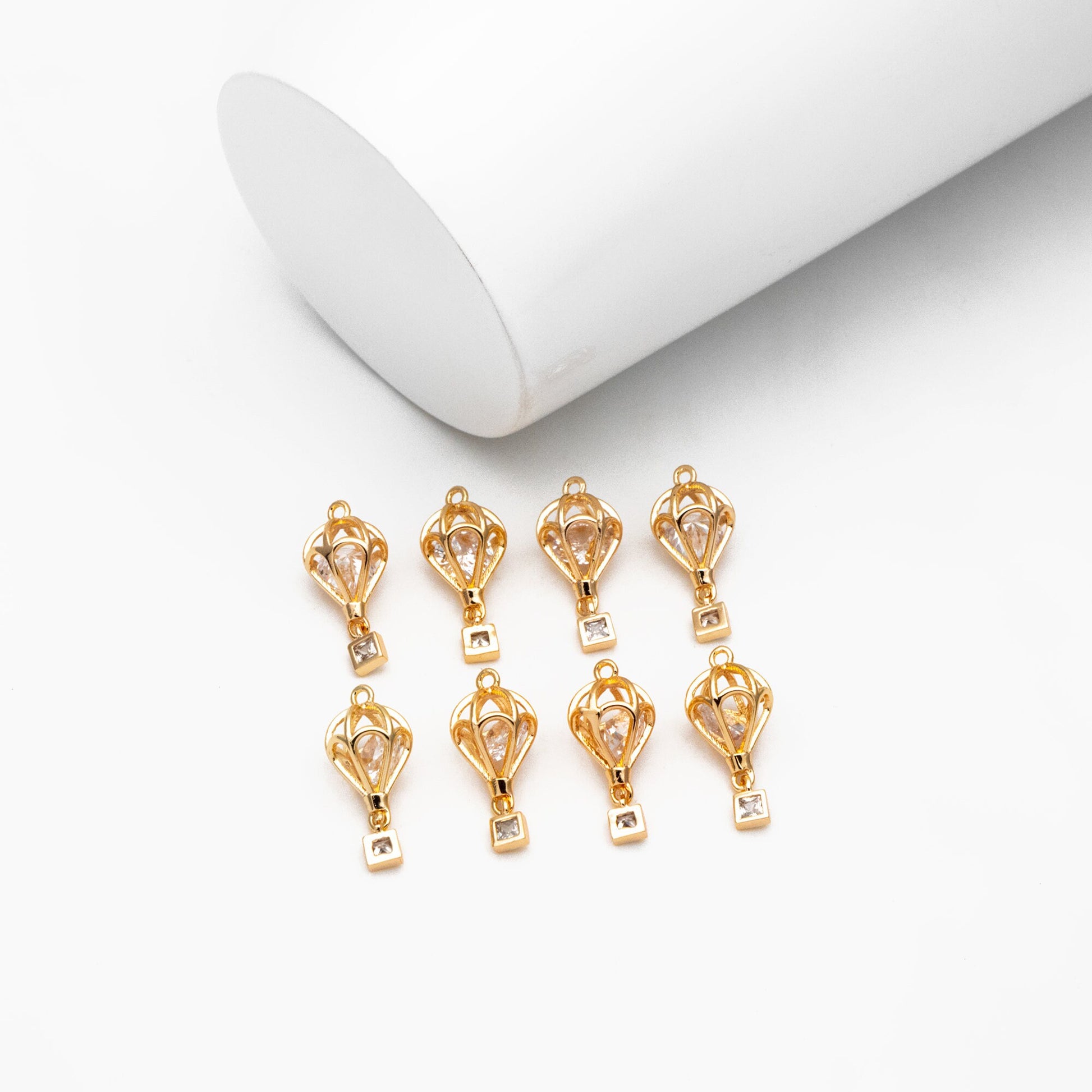 4pcs Gold Hot Air Balloon Charms with Cubic Zirconia, Jewelry Making, Diy Material, Jewelry Supplies (GB-3105-A)