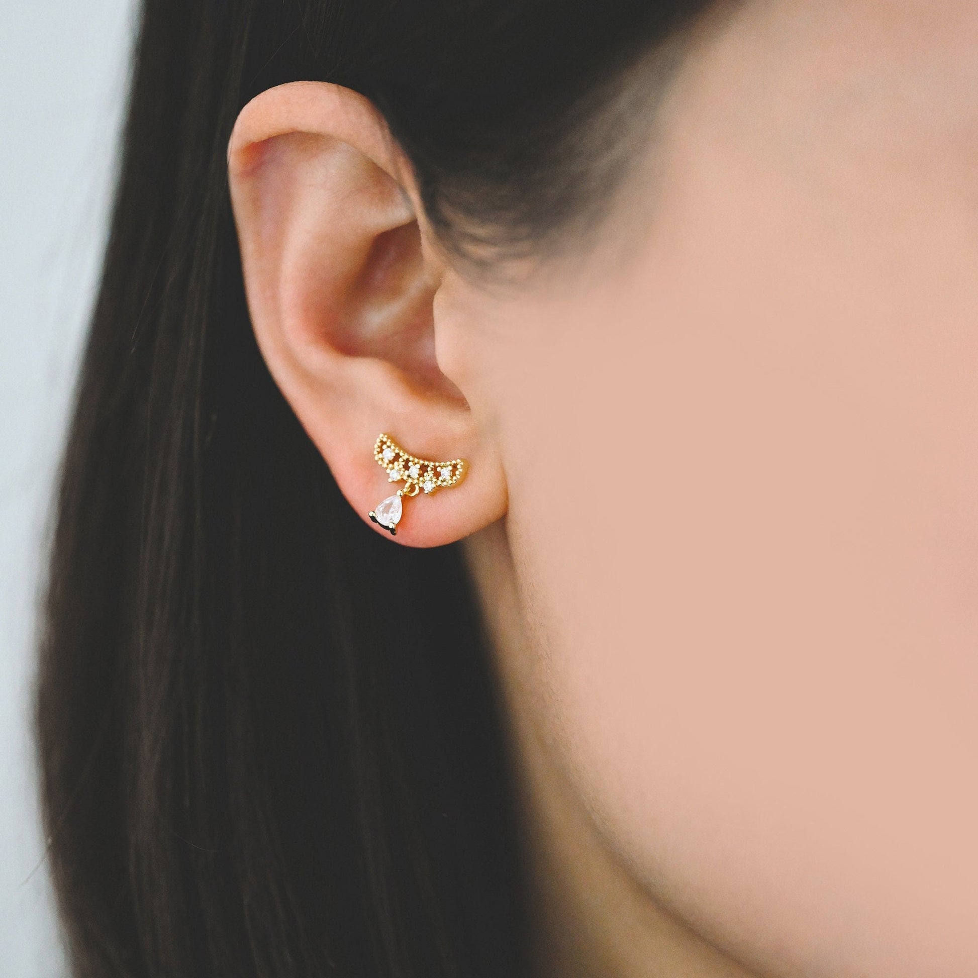 4pcs Gold Dangle Drop Earrings, Real Gold Plated Brass Dainyu Stud Earrings (#GB-4072)