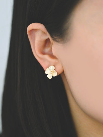 10pcs Gold/ Silver Flower Earring with Loop, 14mm, 18K Gold/ Rhodium plated Brass Floral Stud Earrings (GB-4278)