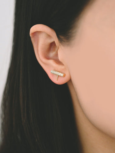 4pcs CZ Pave Gold Bar Earrings, Pearl Earring Mounts, Half Drilled Pearls Earring Settings (GB-4279)