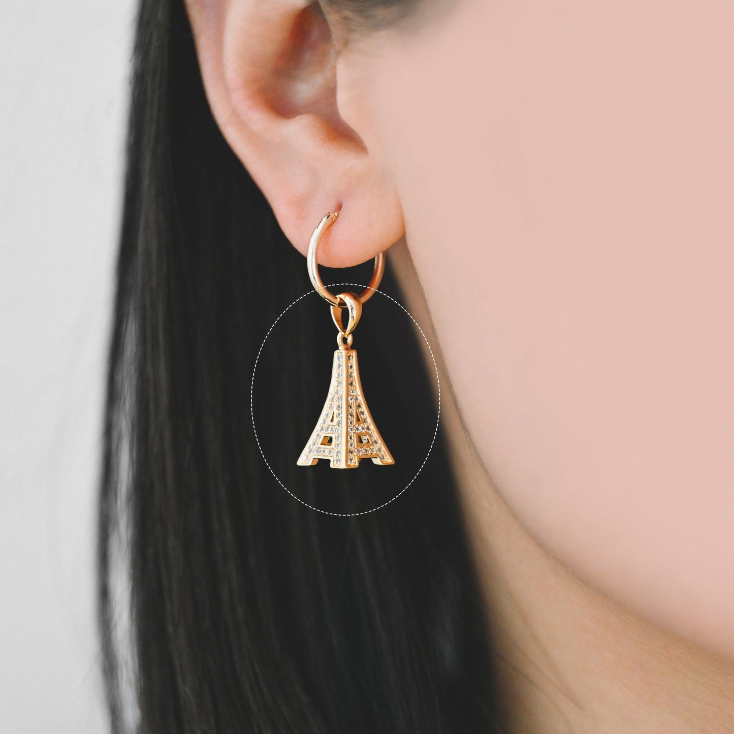 4pcs Gold plated Brass Eiffel Tower Charms 25x10mm, CZ Pave Mini Eiffel Tower Pendants (GB-1034)