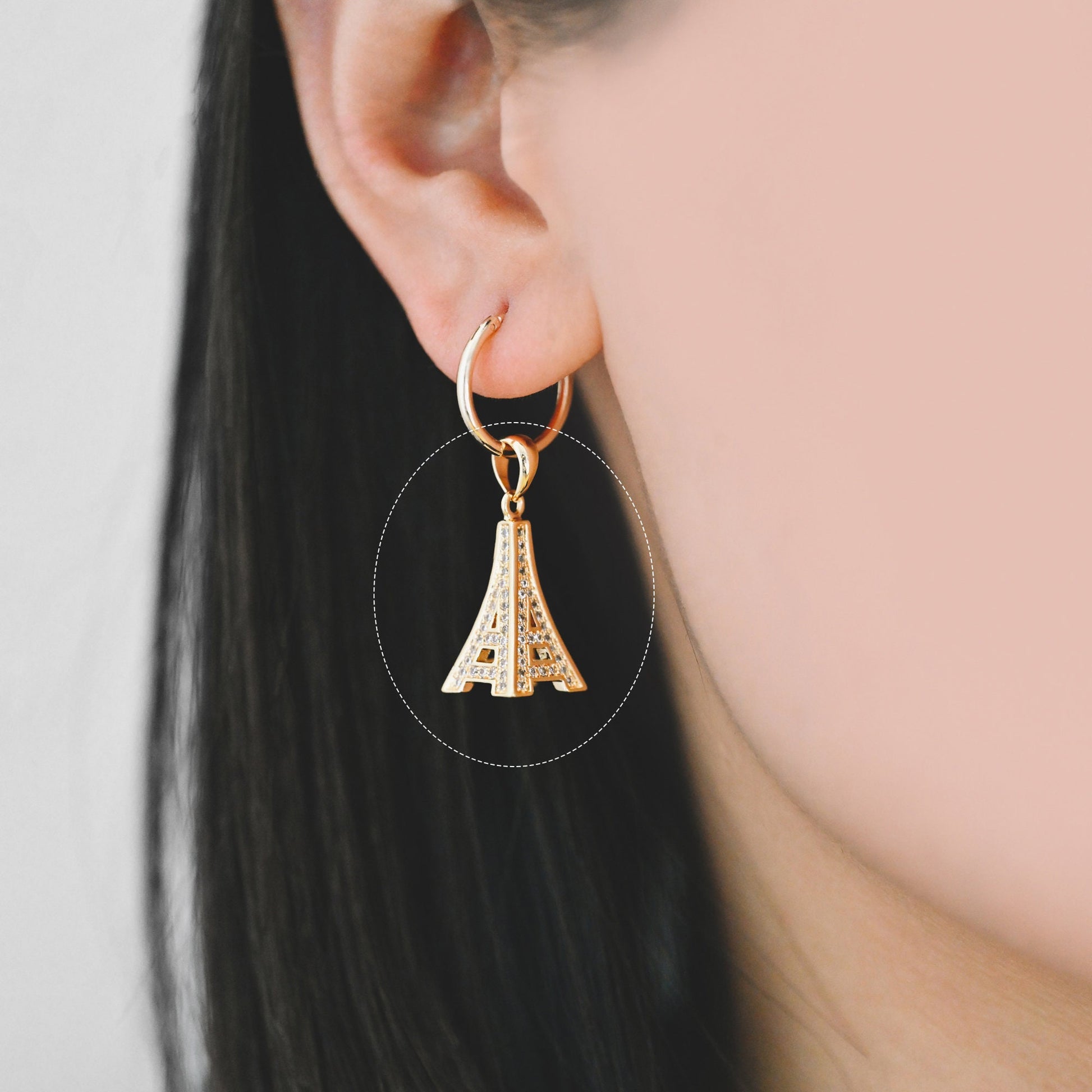 4pcs Gold plated Brass Eiffel Tower Charms 25x10mm, CZ Pave Mini Eiffel Tower Pendants (GB-1034)