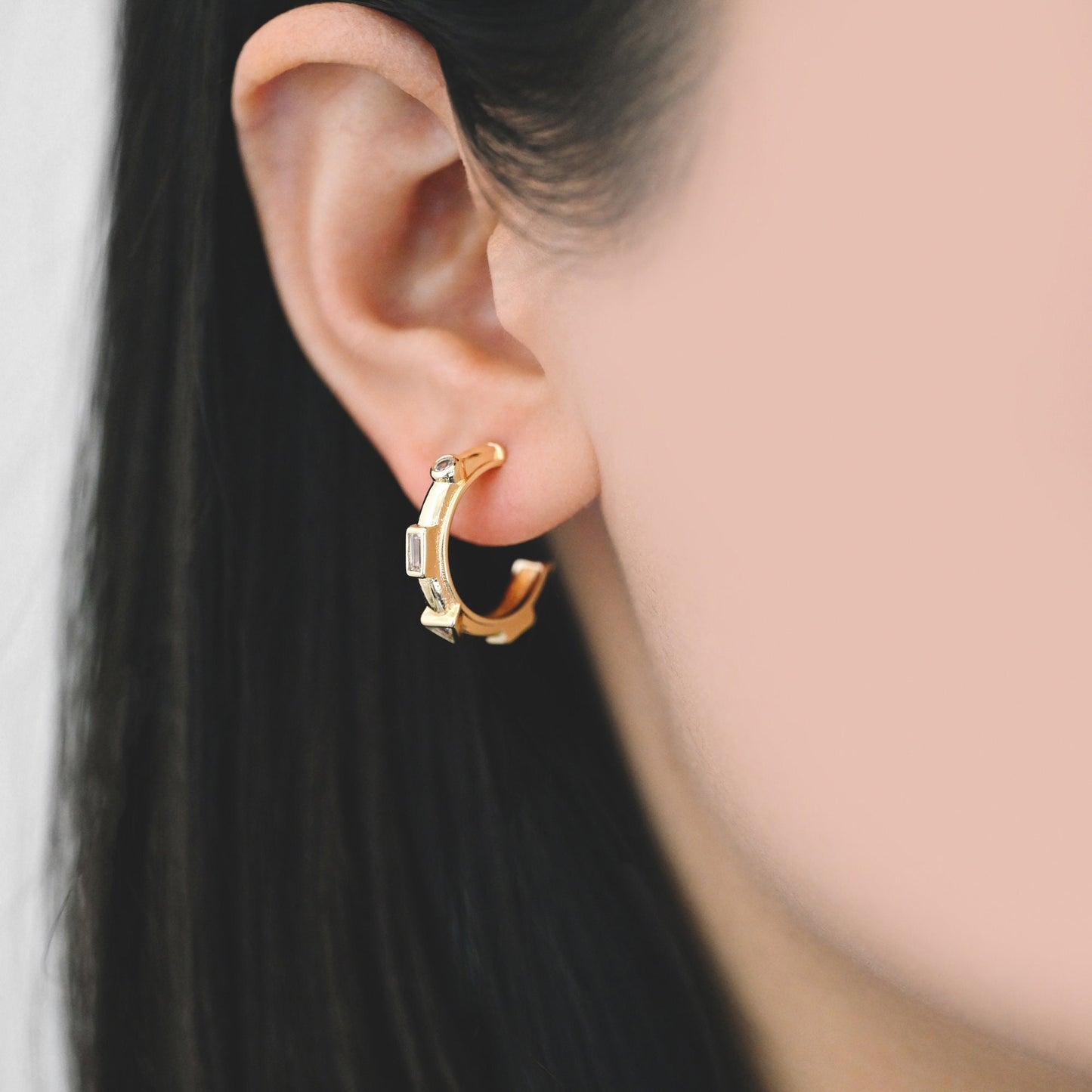 4pcs CZ Pave Gold Round Circle Earrings, Gold plated Brass, Geometric Hoop Stud Earrings (GB-4338)