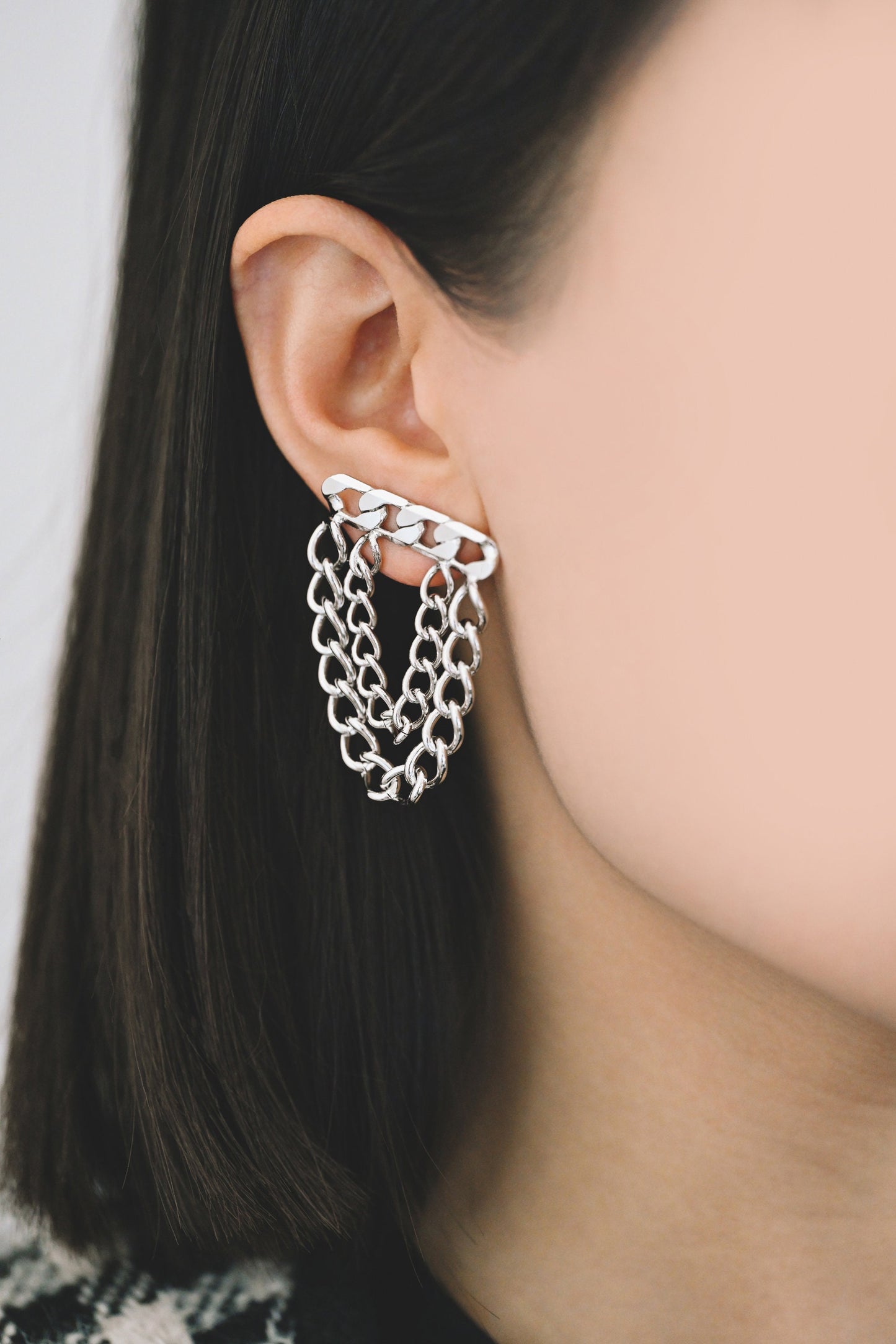 4pcs Gold/ Silver tone Chain Dangle Earrings, 18K Gold/ Rhodium plated Brass, Drop Earrings, Double Chain Earring (GB-4317)