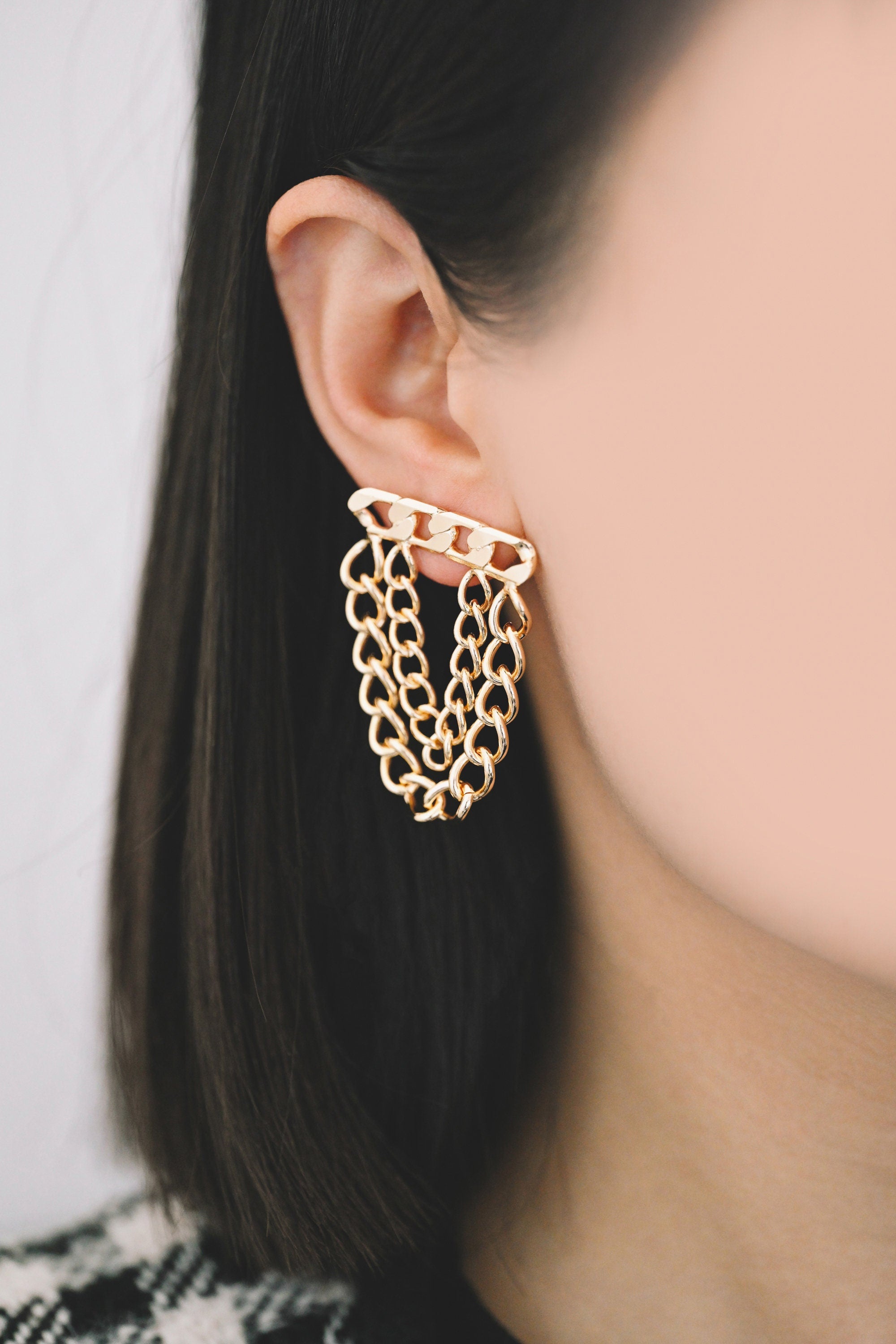 4pcs Gold/ Silver tone Chain Dangle Earrings, 18K Gold/ Rhodium plated Brass, Drop Earrings, Double Chain Earring (GB-4317)