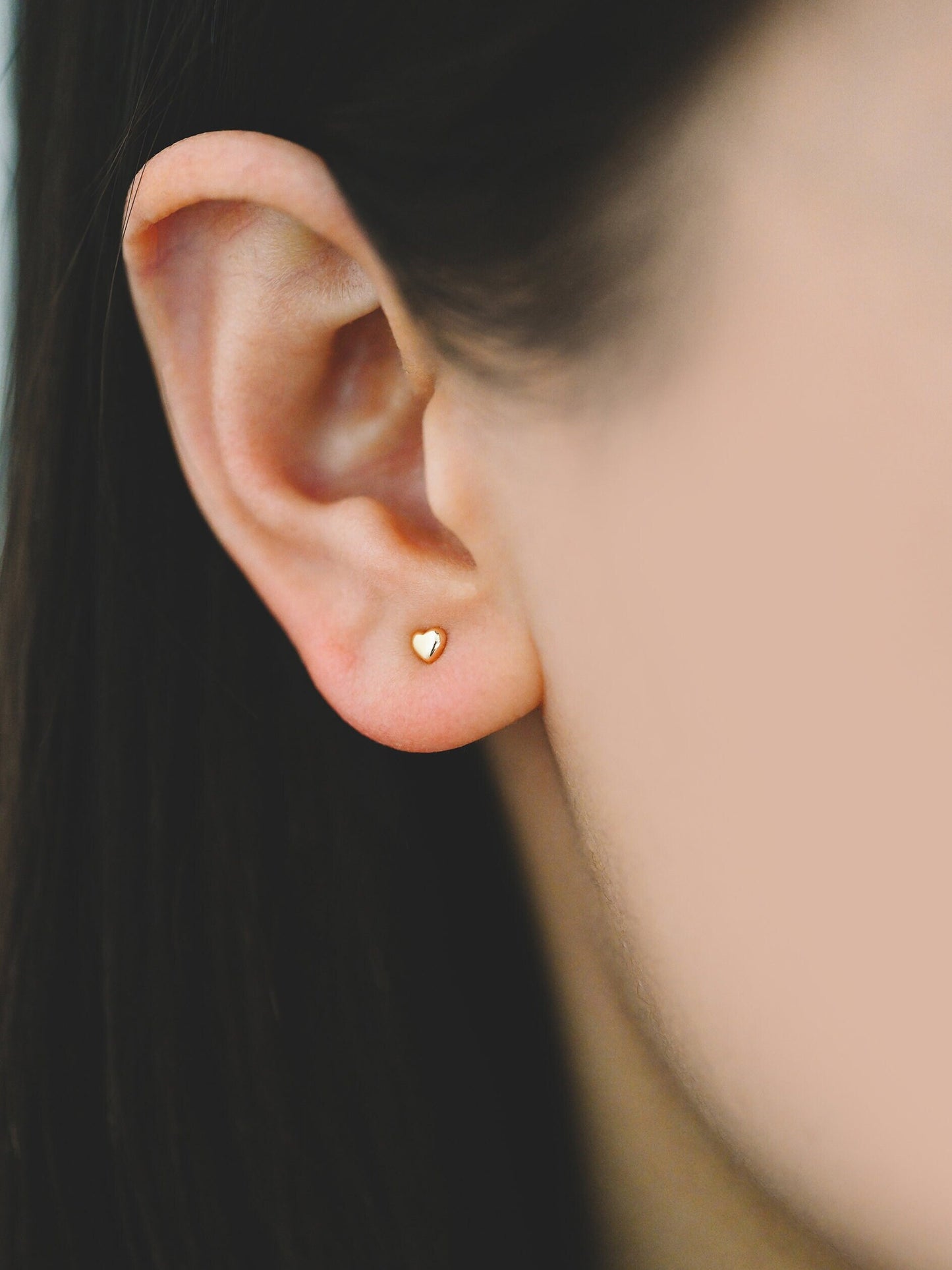 10pcs Gold/ Silver Tiny Heart Earrings, Real Gold/ Rhodium plated Brass, Geometric Earring Studs (GB-4287)