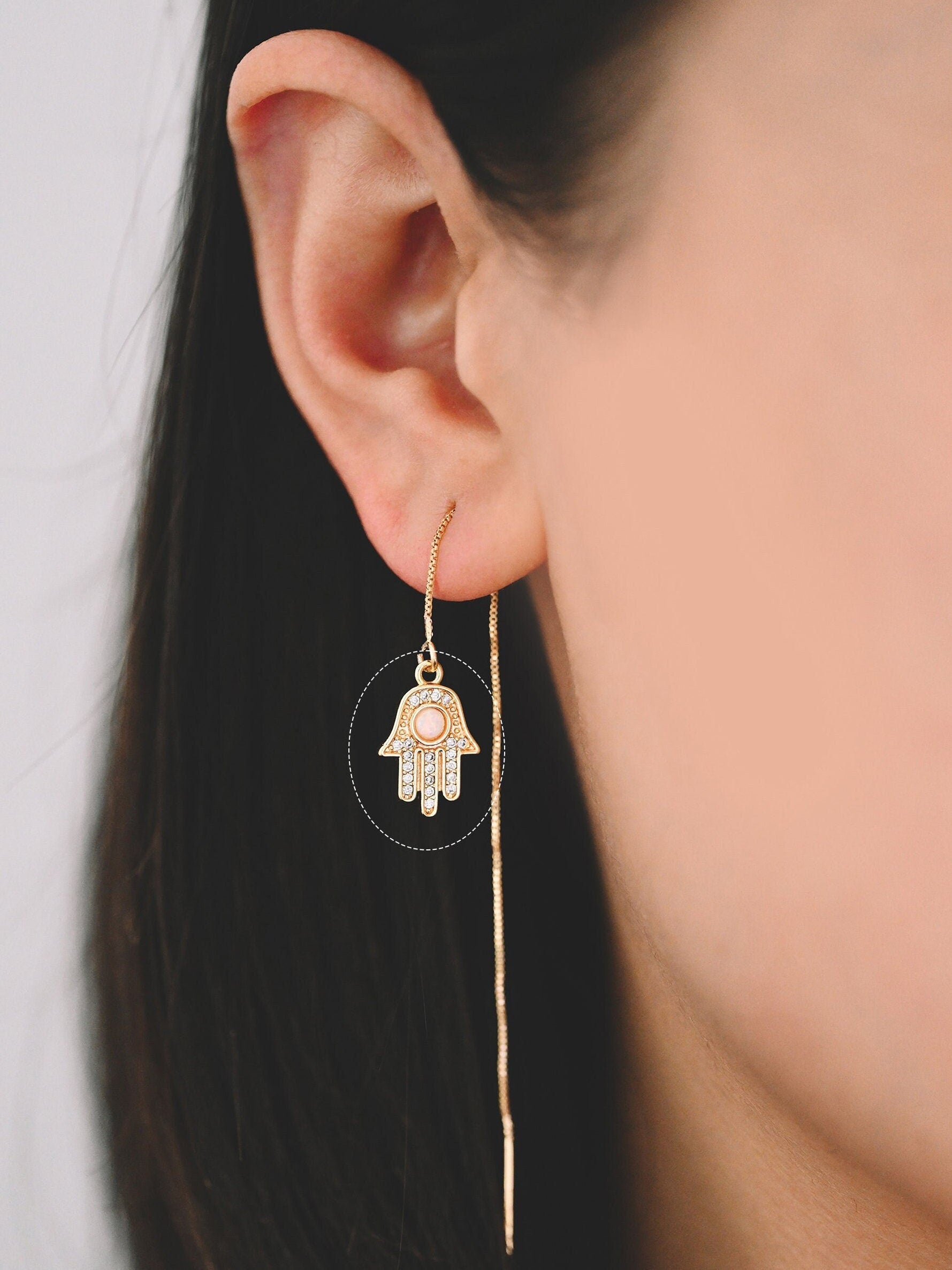 4pcs CZ Pave Gold Hamsa Hand Charm, Hand of Fatima/Miriam Charm, Gold pleted Brass Earring Findings (GB-3923-B)