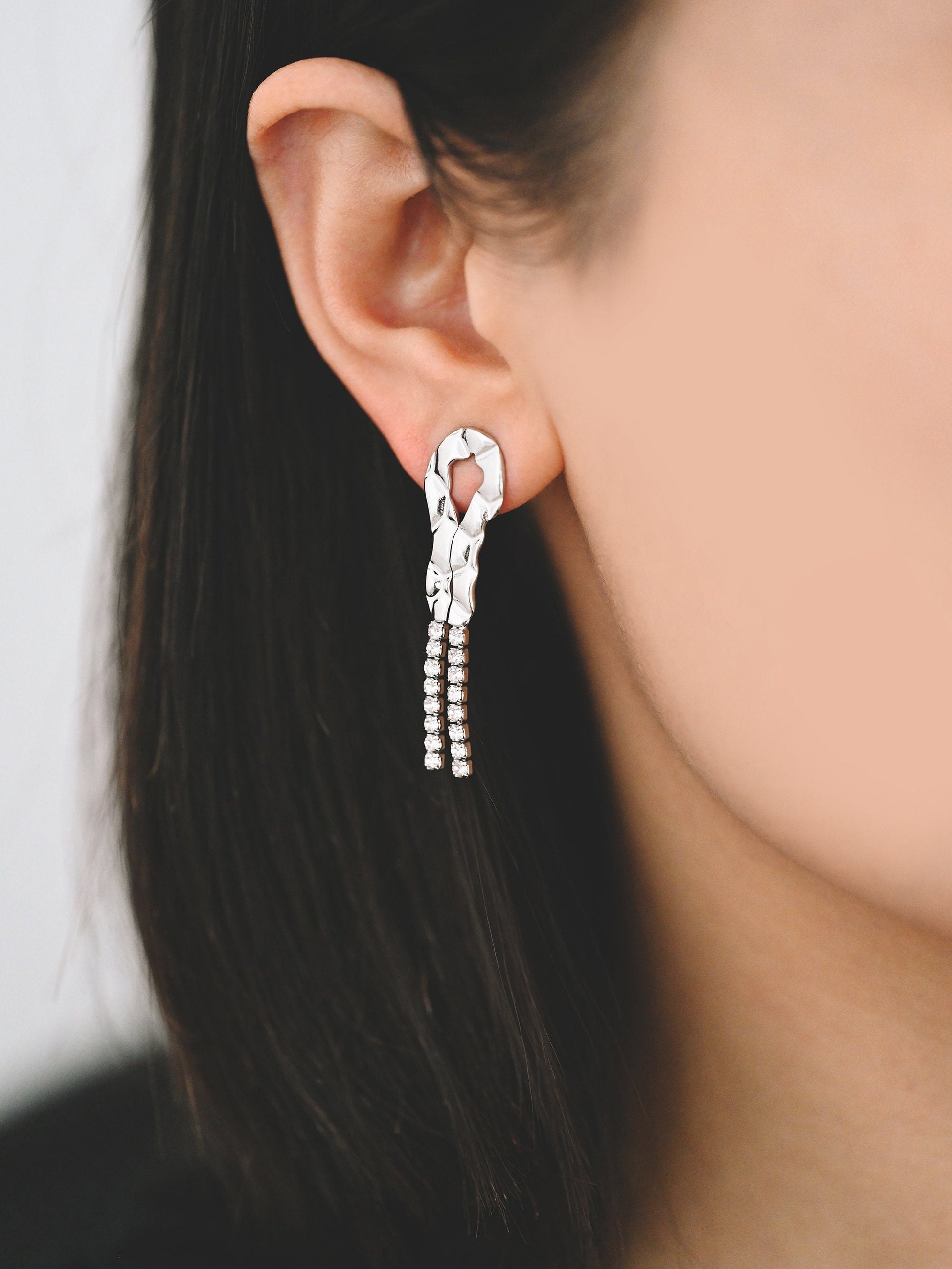 4pcs CZ Pave Gold/ Silver Chain Tassel Earrings, Tassel Stud Earring, Dangling Earrings, Minimalist Earrings (GB-4292)