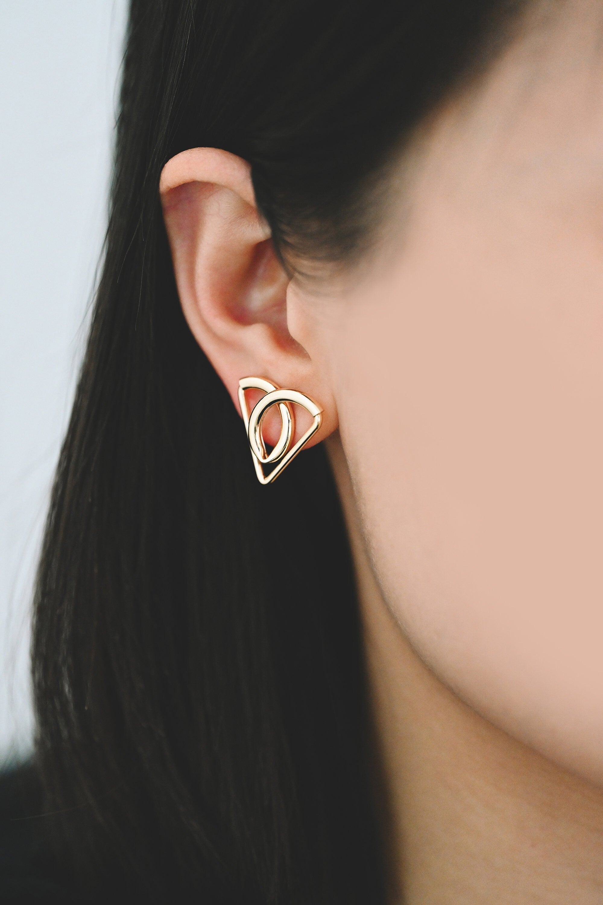 4pcs Gold/ Silver tone Triangle Earrings, Real Gold/ Rhodium plated Brass, Geometric Earring Studs (GB-4298)