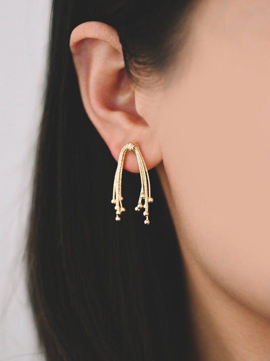 4pcs Gold Fireworks Tassels Earrings, Gold plated Brass, Dainty Drop Earrings (GB-4299)