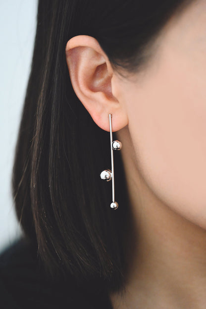 4pcs Gold/ Silver tone Three Ball Dangle Earrings, Gold/ Rhodium Plated Brass, Dainty Drop Earrings (GB-4305)