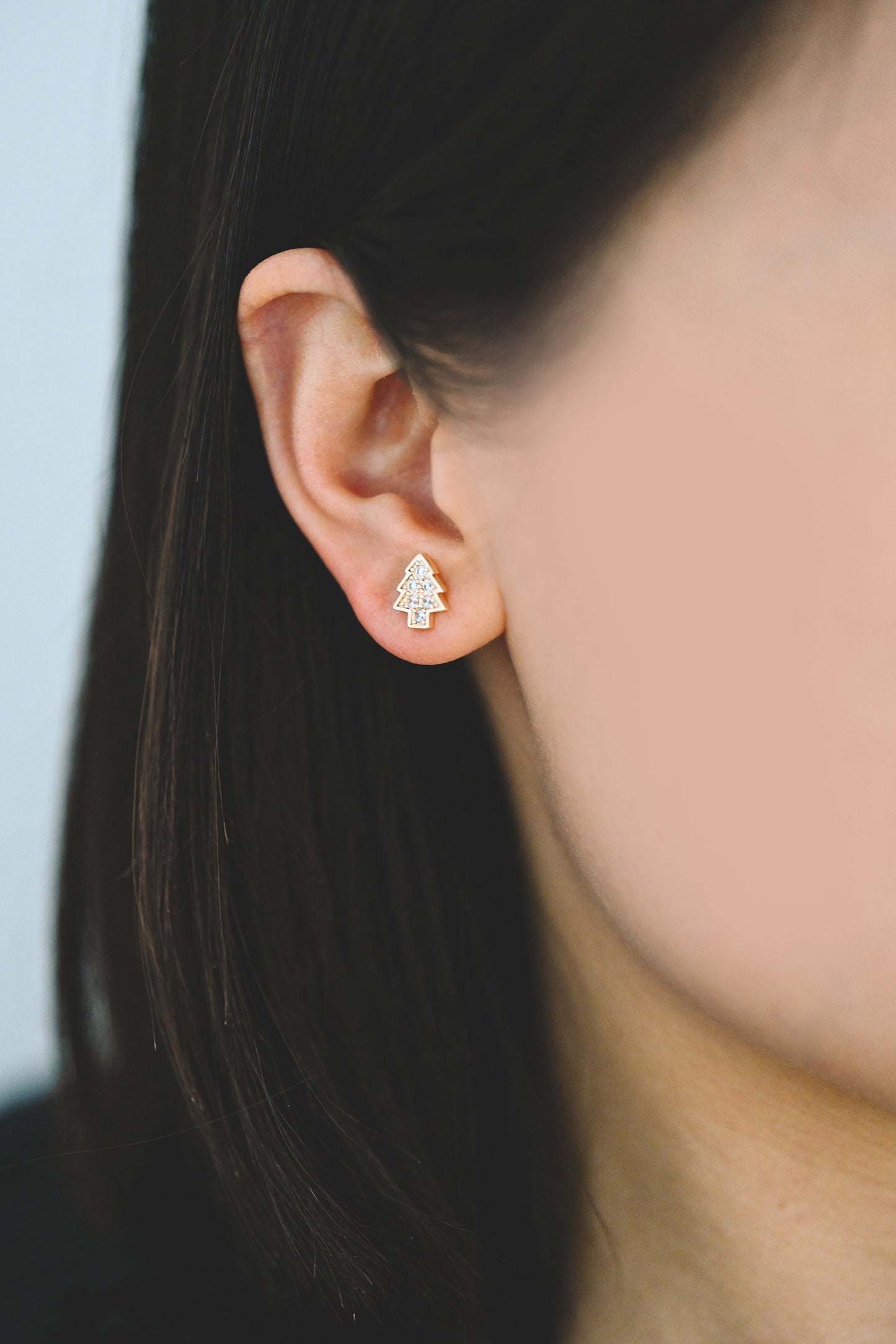 10pcs CZ pave Gold/ Silver Tree Earrings, 18K Gold/ Rhodium Plated Brass, MInimalist Christmas Stud Earrings (#GB-139-E)