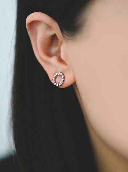 10pcs CZ Pave Gold/ Silver Round Circle Stud Earrings, Gold/ Rhodium plated Brass, 10mm Hoop Stud Earrings (GB-4309)