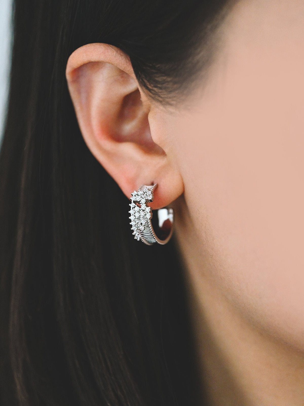 4pcs CZ Pave Gold/ Silver Round Circle Earrings, Gold/ Rhodium plated Brass, Geometric Hoop Stud Earrings (GB-4316)