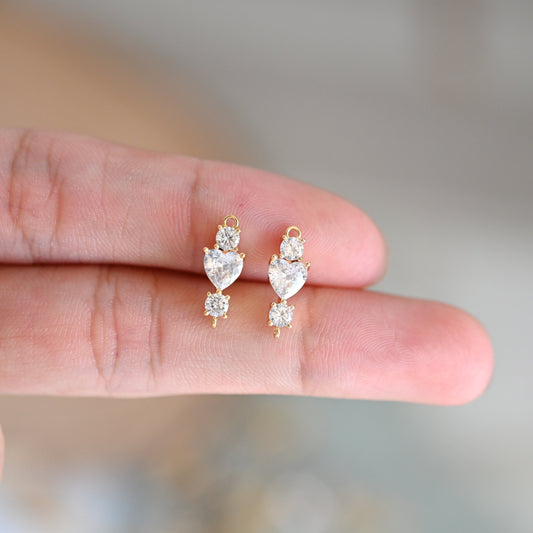 10pcs CZ Pave Heart Connectors, Clear/ Pinkish Red/ Olive Green (GB-1237)