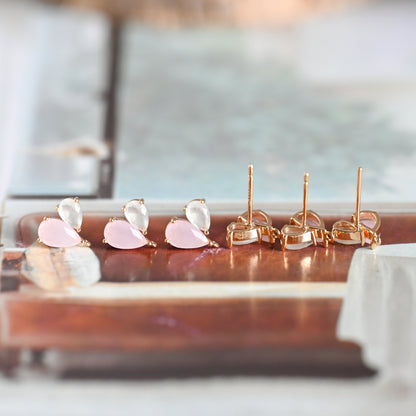 4pcs Rhinestone Teardrop Earring Posts 11x10mm, 18K Gold Plated Brass, Crystal Stud Earrings (#GB-1258)