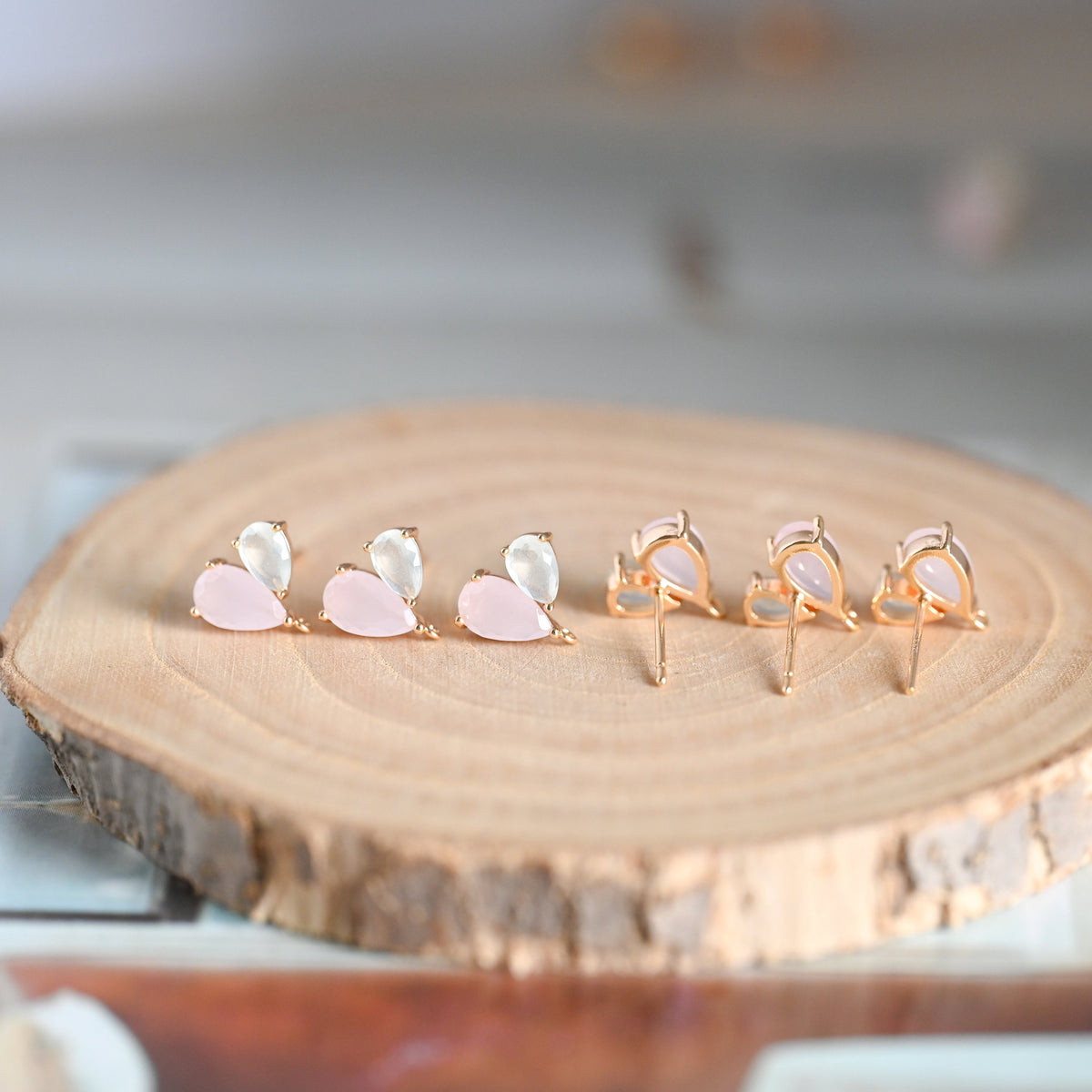 4pcs Rhinestone Teardrop Earring Posts 11x10mm, 18K Gold Plated Brass, Crystal Stud Earrings (#GB-314-C)