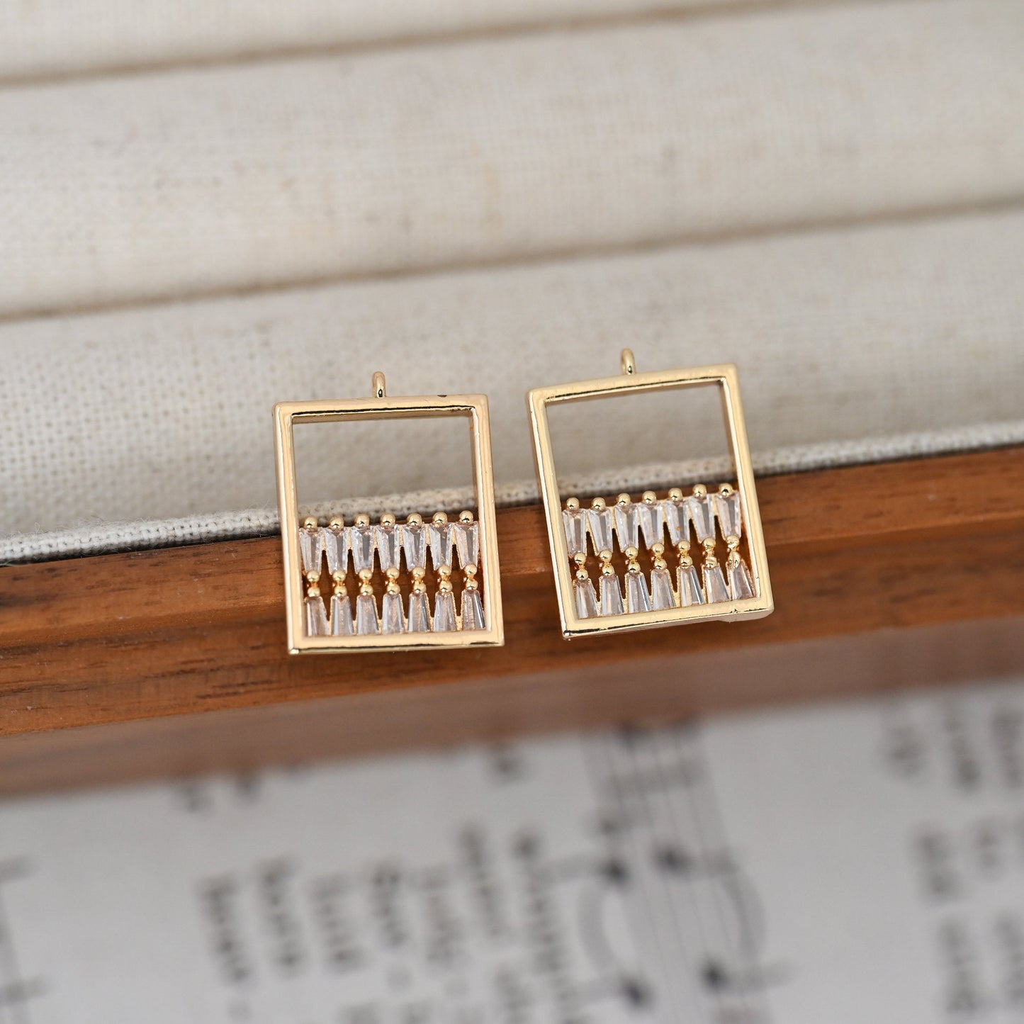 4pcs CZ paved Rectangle Charms 14x18mm, 18K Gold plated Brass, Geometric Square Pendants (GB-1262)