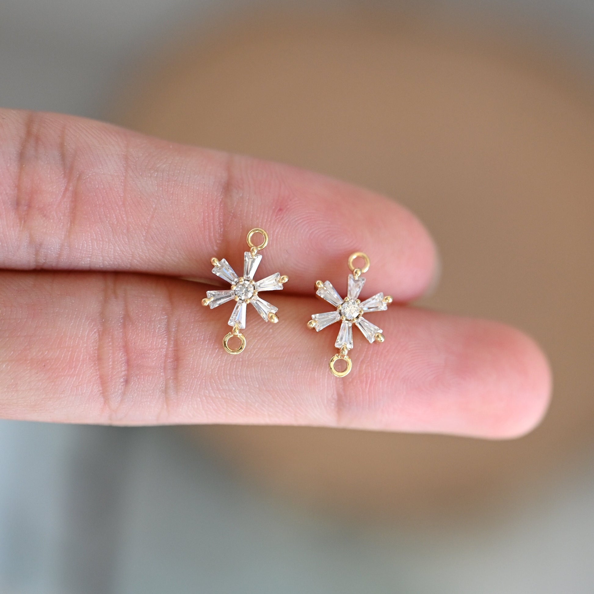 10pcs CZ Pave Gold Snowflake Connectors 14x9mm, Rhinestone Flower Connectors, bracelet Connector, earring Connector (GB-3670-D)