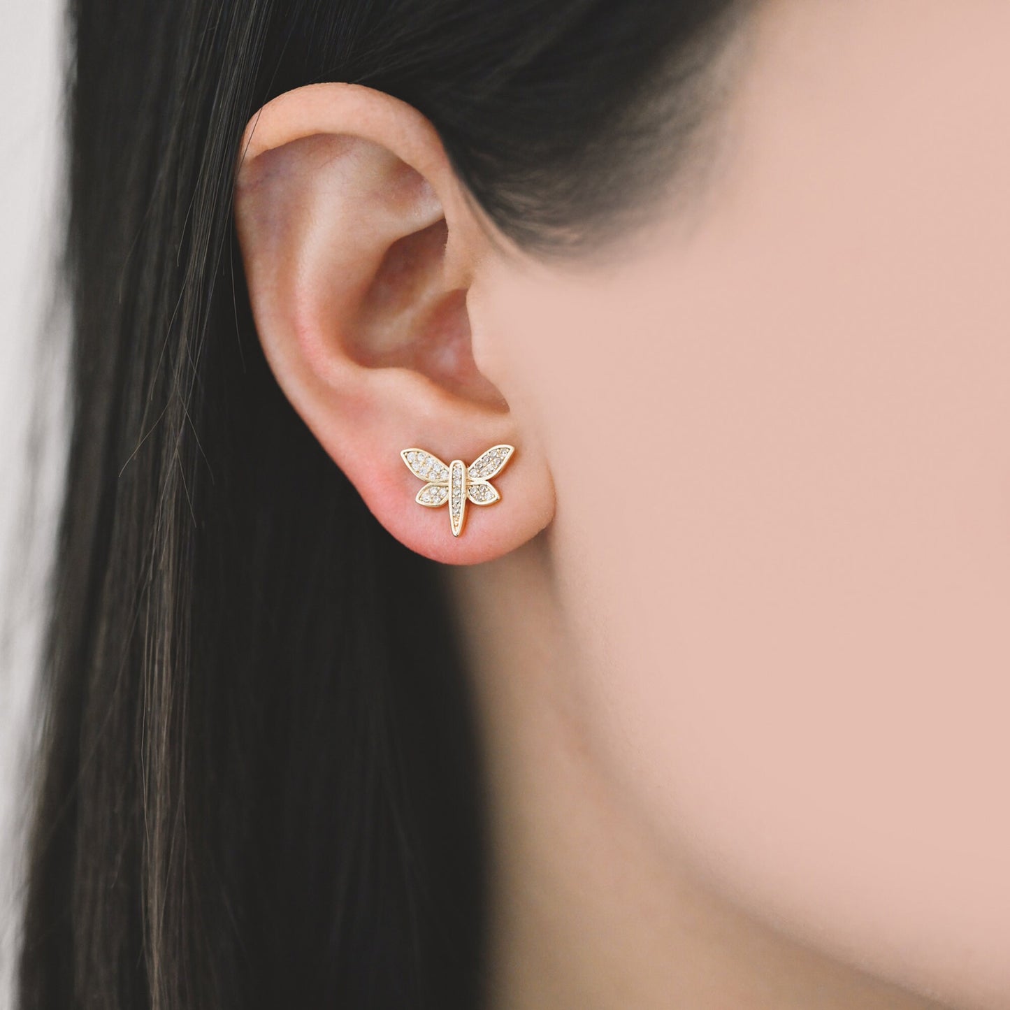 4pcs CZ Pave Gold/ Silver Dragonfly Earrings, Dianty Dragonfly Ear Studs, Jewelry Supplies (GB-4320)