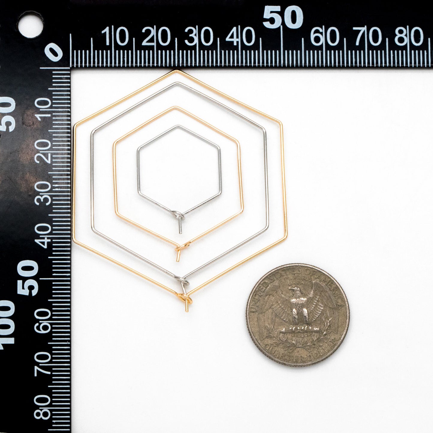 10pcs Gold/ Silver Tone Hexagon Earring Hoops, Geometric Ear Wire Charm Pendants, Threader Earring Components (GB-699)