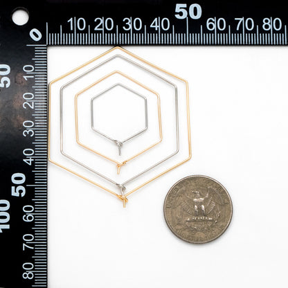 10pcs Gold/ Silver Tone Hexagon Earring Hoops, Geometric Ear Wire Charm Pendants, Threader Earring Components (GB-699)