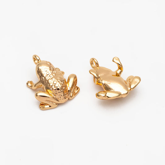10pcs Gold/ Silver 3D Frog Charm, 18K Gold/ Rhodium Plated Brass, Toad Charms (GB-4358)