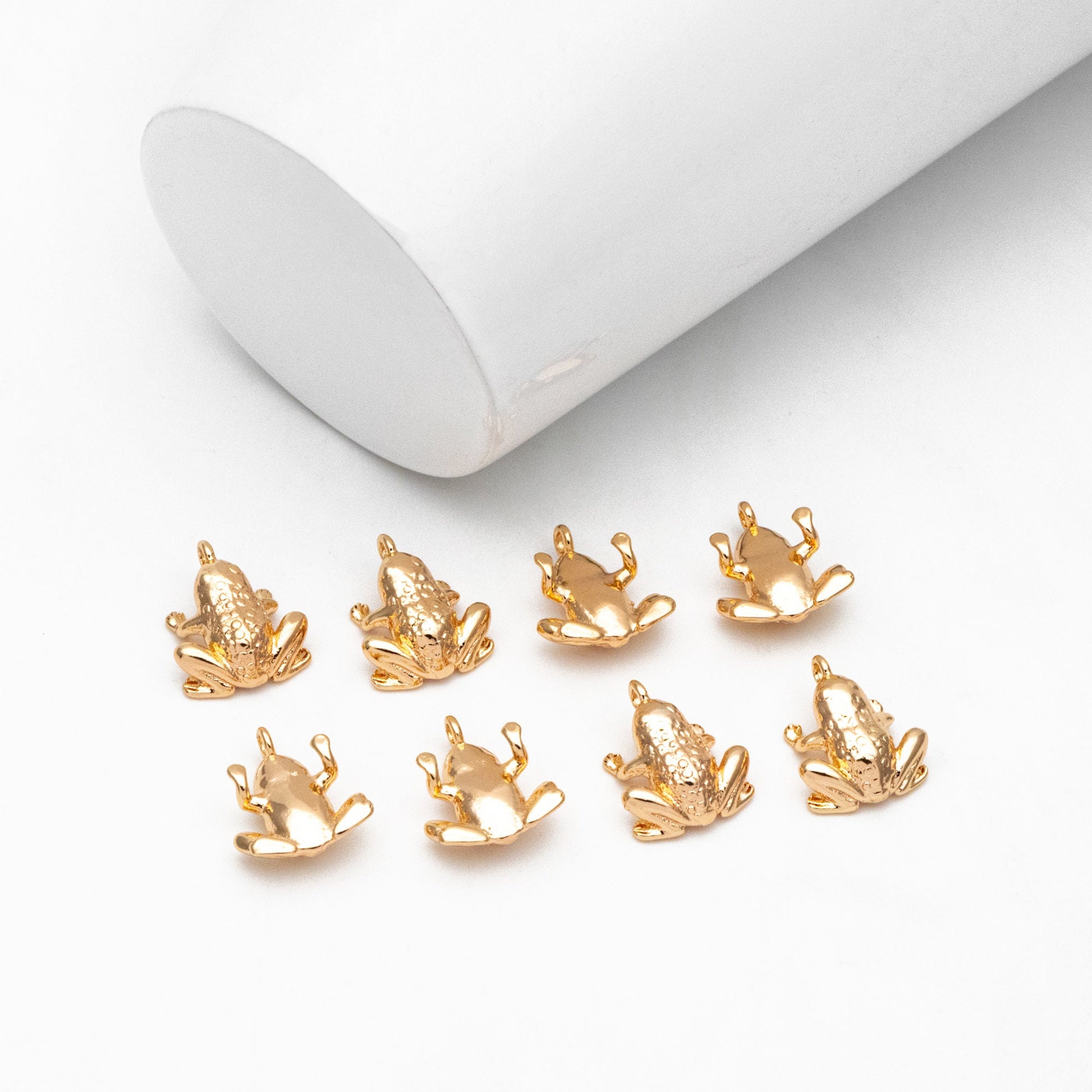 10pcs Gold/ Silver 3D Frog Charm, 18K Gold/ Rhodium Plated Brass, Toad Charms (GB-4358)