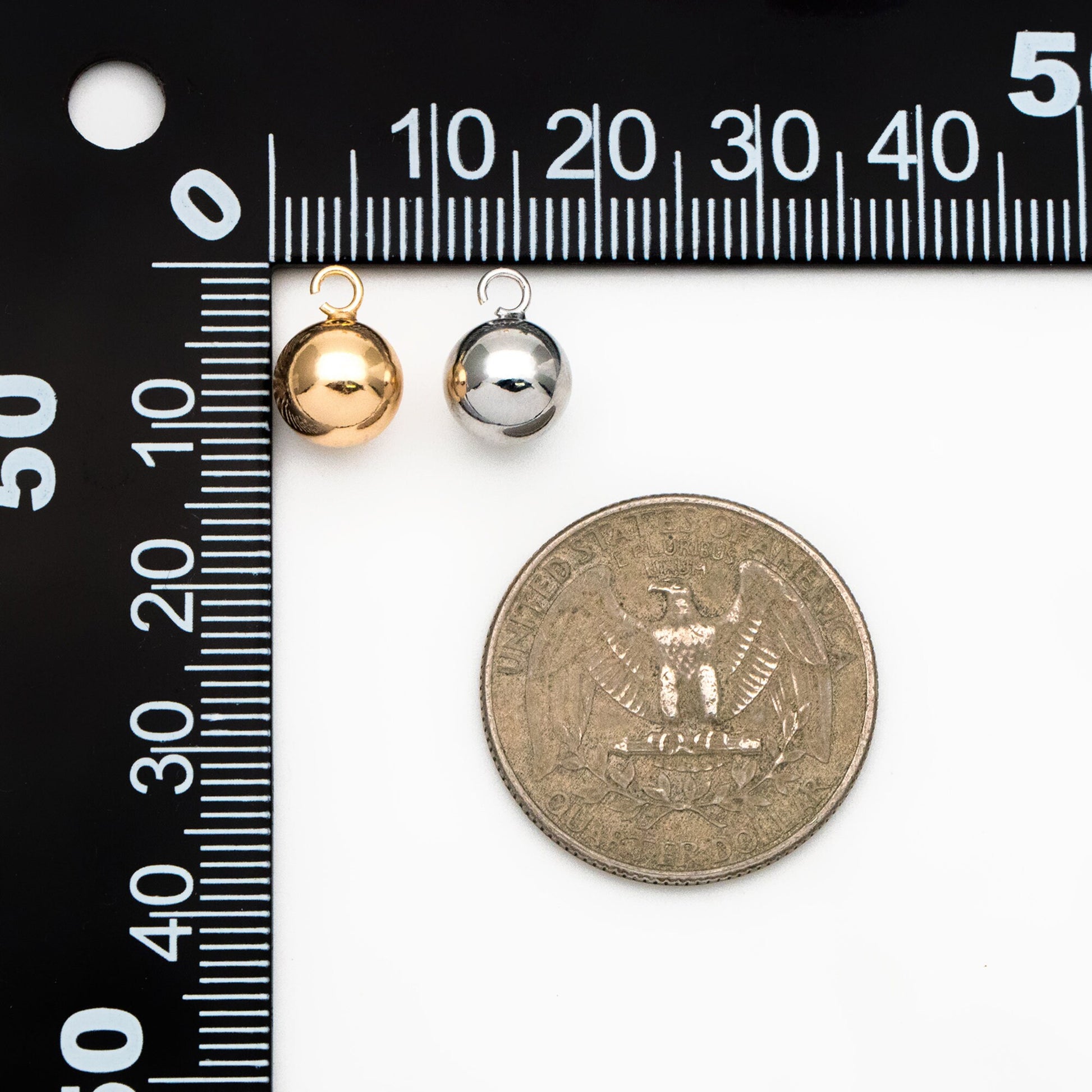 10pcs Gold/ Silver Sphere Charms 8mm, Real Gold/ Rhodium plated Brass, Round Ball Pendants (GB-4360)