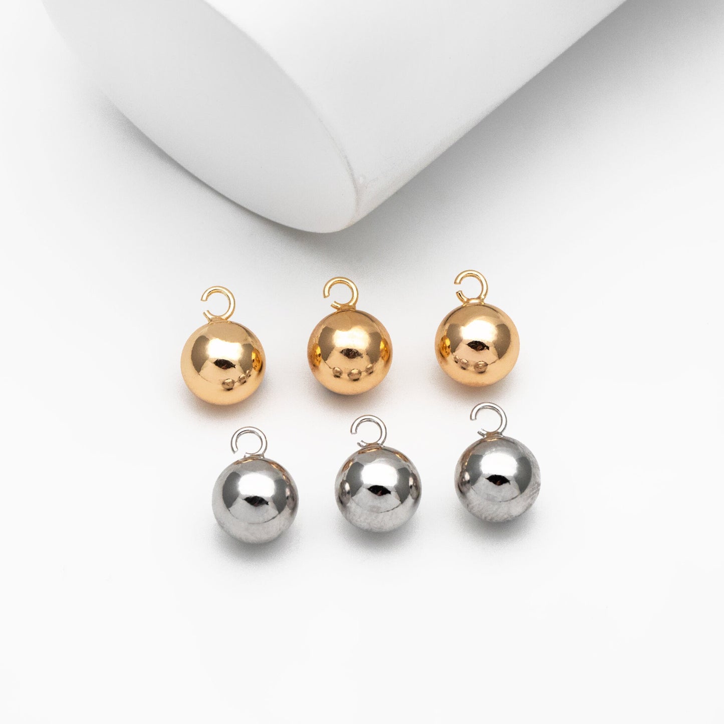 10pcs Gold/ Silver Sphere Charms 8mm, Real Gold/ Rhodium plated Brass, Round Ball Pendants (GB-4360)