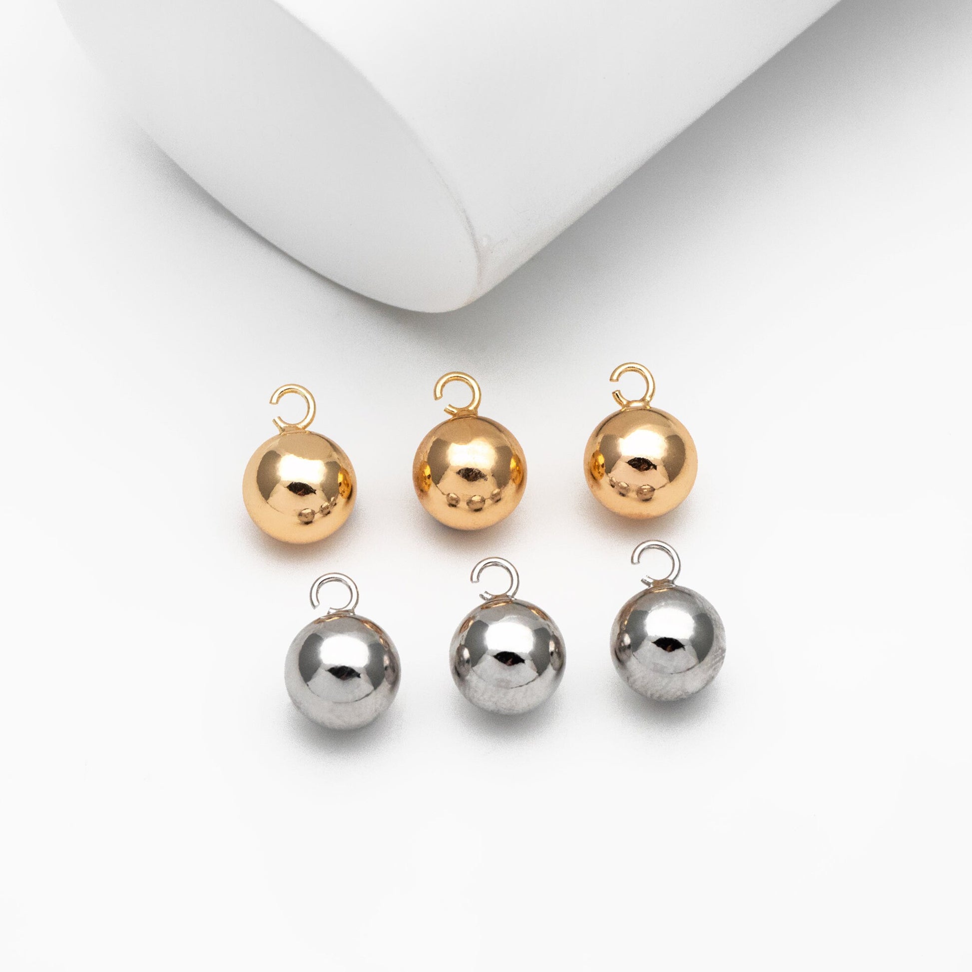 10pcs Gold/ Silver Sphere Charms 8mm, Real Gold/ Rhodium plated Brass, Round Ball Pendants (GB-4360)