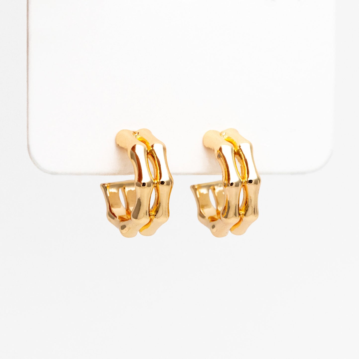 4pcs Gold Double Band Bamboo Earrings, Round Earring Hooks, Circle Hoop Earrings (GB-4362)