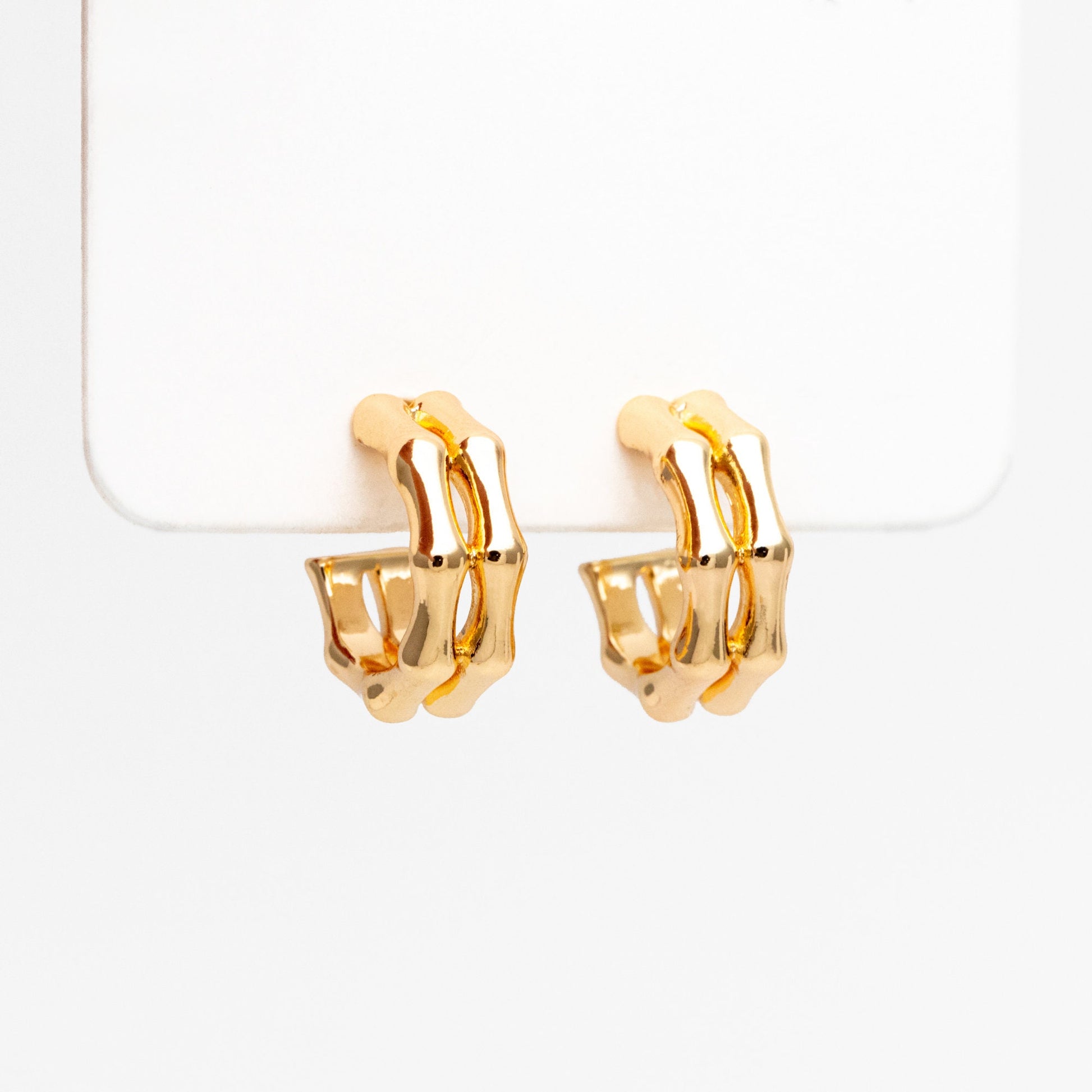 4pcs Gold Double Band Bamboo Earrings, Round Earring Hooks, Circle Hoop Earrings (GB-4362)