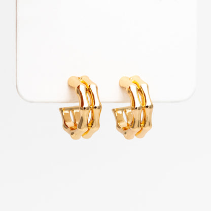 4pcs Gold Double Band Bamboo Earrings, Round Earring Hooks, Circle Hoop Earrings (GB-4362)