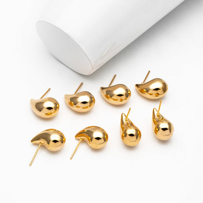 4pcs Chunky Teardrop Earrings, 18K Gold/ Rhodium Plated Brass, Water Drop Stud Earrings (GB-4381)