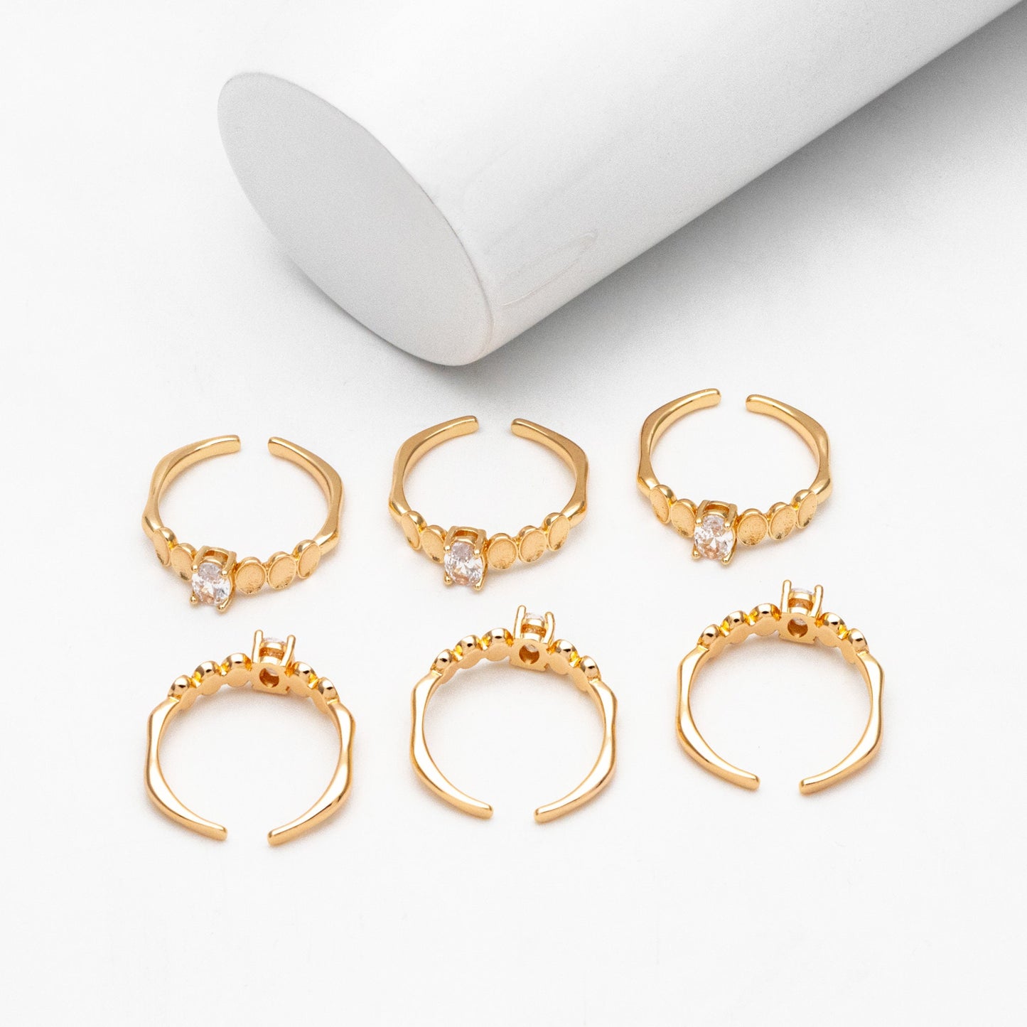 4pcs Oval CZ Pave Gold Finger Ring, Modern Style Ring, Fashion Rings, Dainty Rings, Adjustable Ring (#GB-4419)