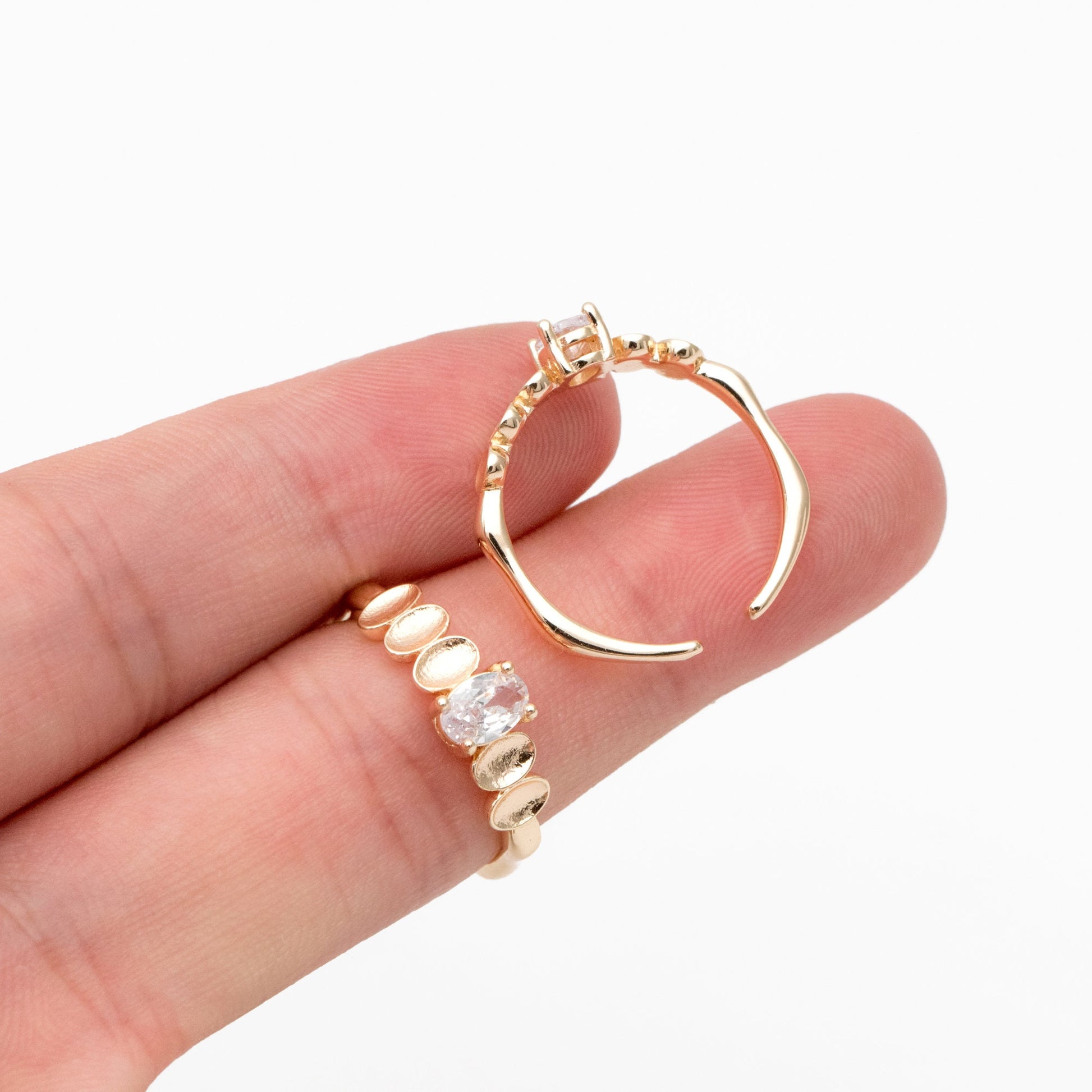 4pcs Oval CZ Pave Gold Finger Ring, Modern Style Ring, Fashion Rings, Dainty Rings, Adjustable Ring (#JZ-015-E)