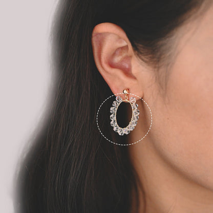 10pcs Gold Oval Beaded Charms 25x19mm, Wired Crystal Glass Beads Geometric Pendants, Dangle Earring Components (GB-552-A)