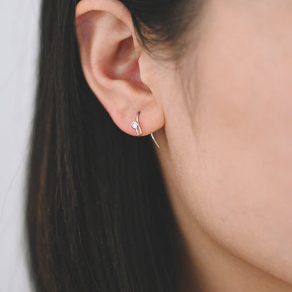 10pcs CZ Pave Gold/ Silver tone Earring Hooks, Real Gold/ Rhodium plated Brass, Simple Earwires with CZ End 15mm (GB-599)