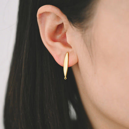 10pcs Gold Bar Ear Posts 24x4mm, 18K Gold plated Leaf Ear Posts, Stud Earring Components (GB-631)
