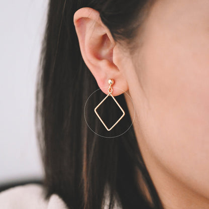 10pcs Gold Rhombus Pendants, Geometric Hoop Charms, Wired Square Links 18/ 25mm (GB-817)