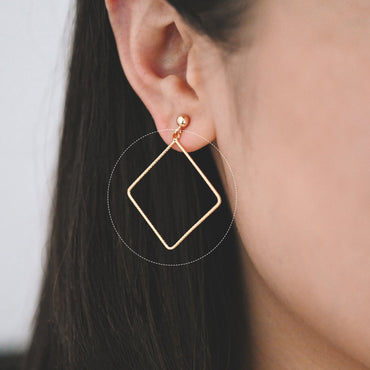 10pcs Gold Rhombus Pendants, Geometric Hoop Charms, Wired Square Links 18/ 25mm (GB-817)