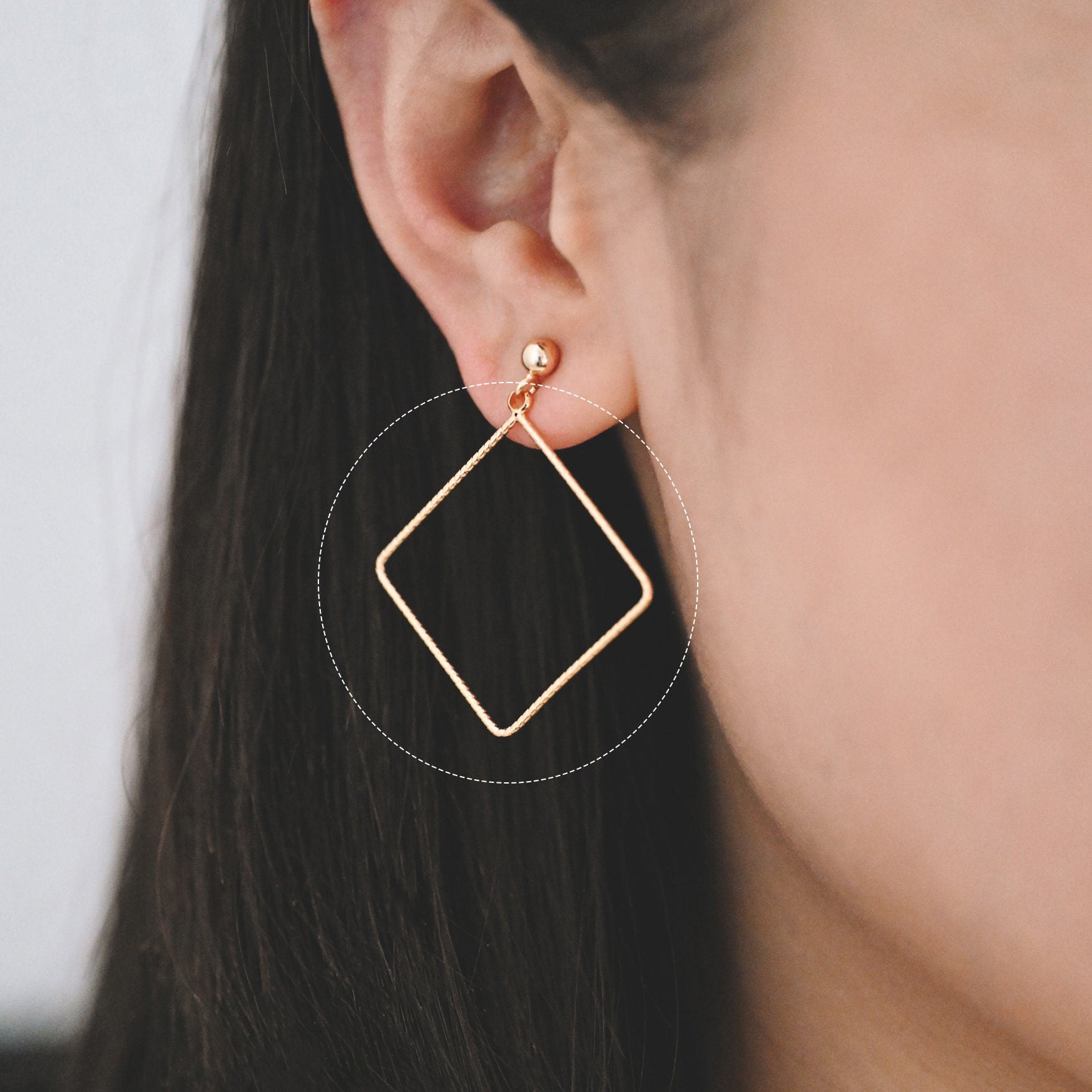 10pcs Gold Rhombus Pendants, Geometric Hoop Charms, Wired Square Links 18/ 25mm (GB-817)