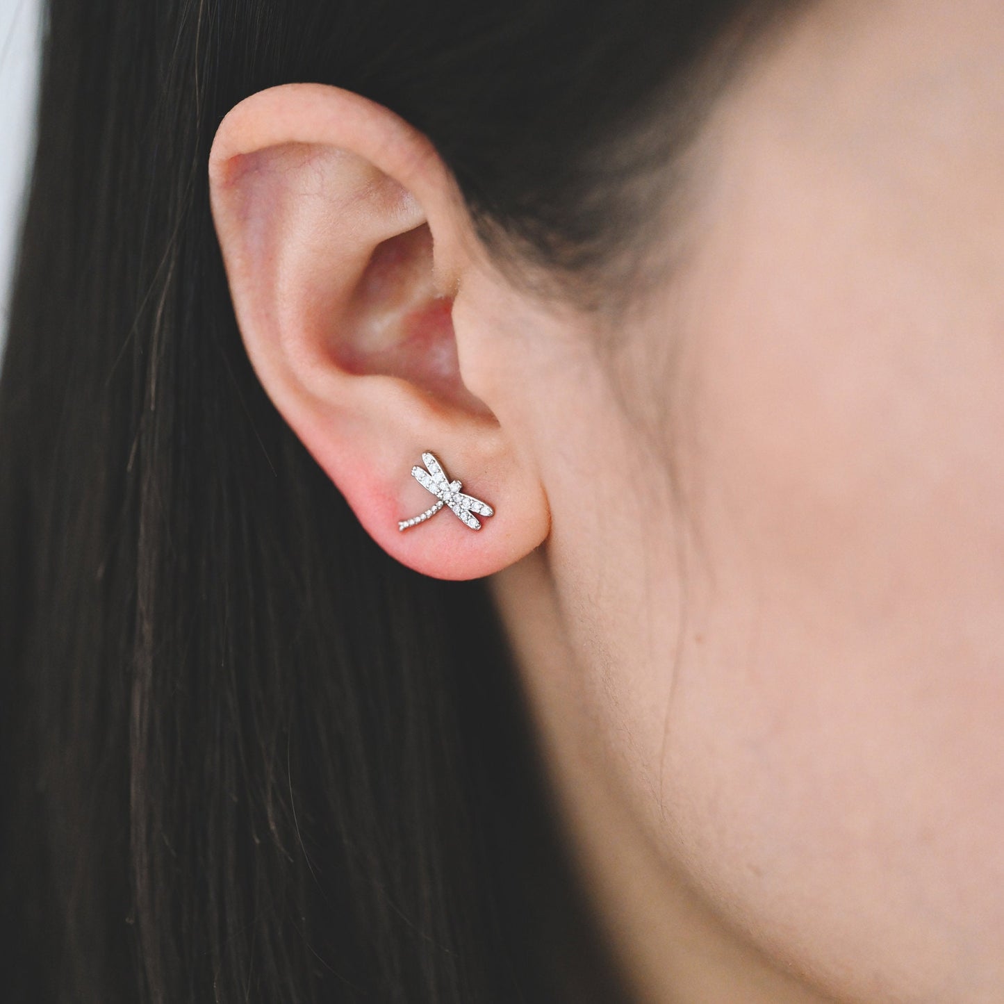 4pcs CZ Pave Gold/ Silver Dragonfly Earring, Dianty Dragonfly Ear Studs, Jewelry Supplies (GB-3892)