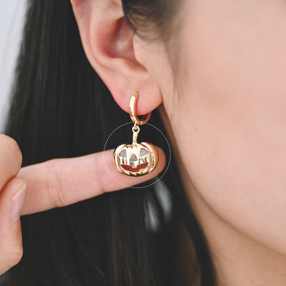 4pcs Gold CZ Pave Jack O Lantern Charm 20x18mm, Real Gold plated Brass, Halloween Pumpkin Pendants (GB-3941)