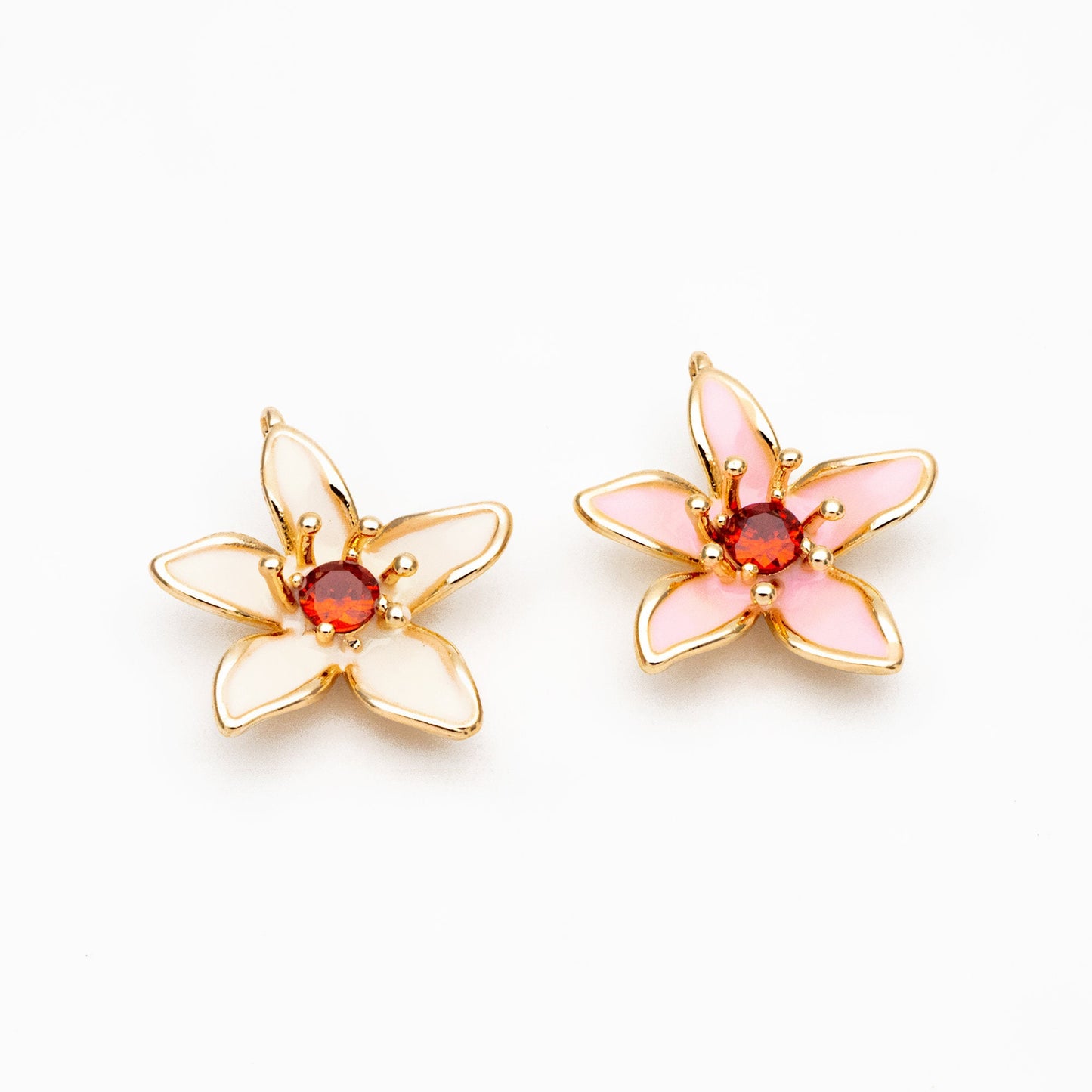4pcs Gold Enamel Flower Charms, 18K Real Gold plated Brass, Floral Earring Pendants (GB-3950-C)