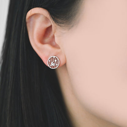 10pcs CZ Pave Gold/ Silver Moon and Star Earrings, Real Gold/ Rhodium Plated Brass, Round Stud Earrings (GB-4321)